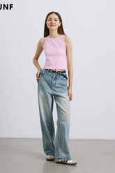 Cwjp0444_Washed Cotton Straight-Leg Casual Jeans
