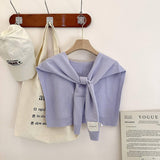 SOLID COLOR KNITTED KNOTTED SHAWL CASUAL COZY _CWASC0757