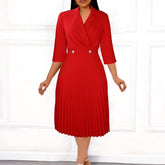 SOLID COLOR ELEGANT SUITCOLLAR PLEATED LAPEL DRESS_CWDMD3718
