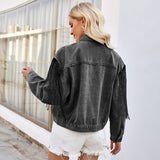 Washed Long Sleeve Denim Jacket With Fringe
