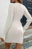 V-Neck Waistband Twist Wrap Hip Sweater Dress