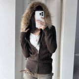 Vintage Casual Fur Collar Hooded Zip-Up Jacket