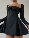 Womens Elegant Square Neck A-Line Mini Dress