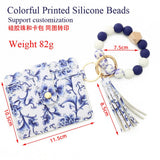BLUE FLORAL BEAD WALLET GEOMETRIC KEYCHAIN SET_CWAB4953