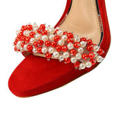 Women Suede Pearl Rhinestone High Heels