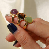 INLAID NATURALSTONE STAINLESS STEEL OPEN RINGS_CWAJE1229