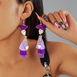 HALLOWEEN SKULL TASSEL RICE BEAD EARRINGS_CWAJE2411