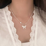 Transparent Crystal Beaded Butterfly Necklace