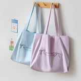 MACARON COLOR EMBROIDERED CANVAS TOTE FOR STUDENTS_CWAB5627
