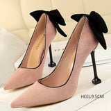 Women Suede Shallow Pointed Toe Bow High Heels