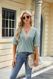 V Neck Lace Stitching Solid Color Loose Top_Cwtsts0187
