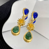 Women Retro Blue Series Gemstone Earrings