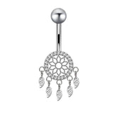 LEAF MESH CZ NAVEL RING STAINLESS STEEL JEWELRY_CWMM9370