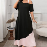 ELEGANT COLORBLOCK SPAGHETTI STRAP DRESS_CWDSD8483