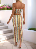 Two-Piece Dopamine Striped Strapless Skirt Set