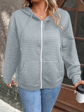 Waffle Coat With Hooded Drawstring Sports Zipper