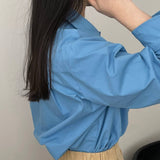 Solid Color Doll Collar Washed Cotton Shirt