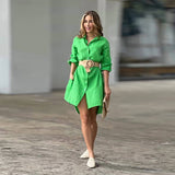 Solid Color Casual Stand Collar Button Long Dress