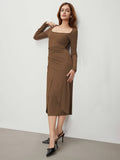 Temperament High-Waisted Square Neck Dress