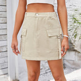 Washed Denim Cargo Skirt