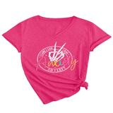 Trendy V-Neck Tee I Came Saw Print