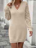 Solid Color Cut-Out V-Neck Sweater Dress