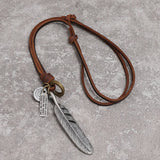 Mens Personalized Simple Feather Leather Necklace_Cwmm4583