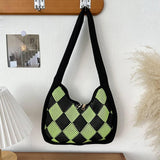 Diamond Check Contrast Knit Shoulder Bag_Cwab3068