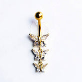 Triple Butterfly Zircon Dangle Belly Ring_Cwmm9454