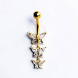 Triple Butterfly Zircon Dangle Belly Ring_Cwmm9454