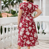 V Neck Belt Oversized Red Dress_Cwdmd1492