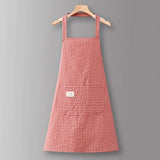 Cotton Striped Grid Kitchen Apron With Pocket_Cwmm10095
