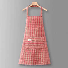 Cotton Striped Grid Kitchen Apron With Pocket_Cwmm10095