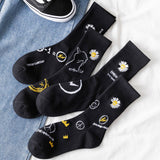 Women Black Daisy Socks_Cwms0670