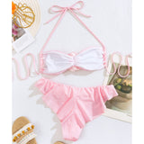 Womens 3D Floral Bikini Set Pink Nylon Swimsuit