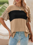 Womens Colorblock Striped Crew Neck Tee
