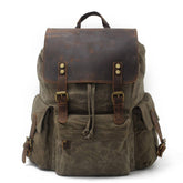 Waxed Canvas Leather Trim Travel Backpack_Cwab5524