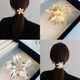 METAL LEAF FLOWER ELASTIC HAIR TIE FOR WOMEN_CWAHA6172