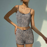 Two-Piece Set Leopard Print Of Halter Top Shorts