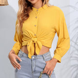 Womens Solid Color Long Sleeve Casual Shirt