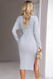 Solid Color V-Neck Long Sleeve Knit Lace-Up Dress