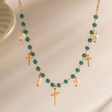 FRENCH TURQUOISE CROSS PENDANT NECKLACE_CWAJE0616