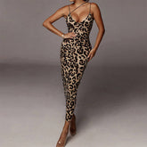 V-Neck Halter Dress Sexy Leopard Print Dress