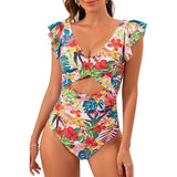 RUFFLED SMALL FLYING SLEEVE TUMMY CONTROL SWIMSUIT_CWMW0621