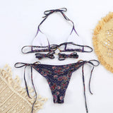 SEXY METAL RING BIKINI CASHEW PRINT SWIMWEAR_CWMW0256