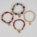 Cwmm10456_Boho Leaf Charm Multi Layer Beaded Bracelet