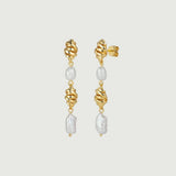 Trendy Irregular White Pearl Earrings 18K Gold