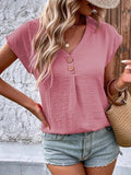 V-Neck Button-Up Shirt Bat-Sleeved Casual Shirt