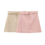 SUEDE MINI SKIRT FOR WOMEN FRENCH CHIC STYLE_CWDSD8342