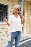 V Neck Button Solid Color Loose T Shirt_Cwtsts0188